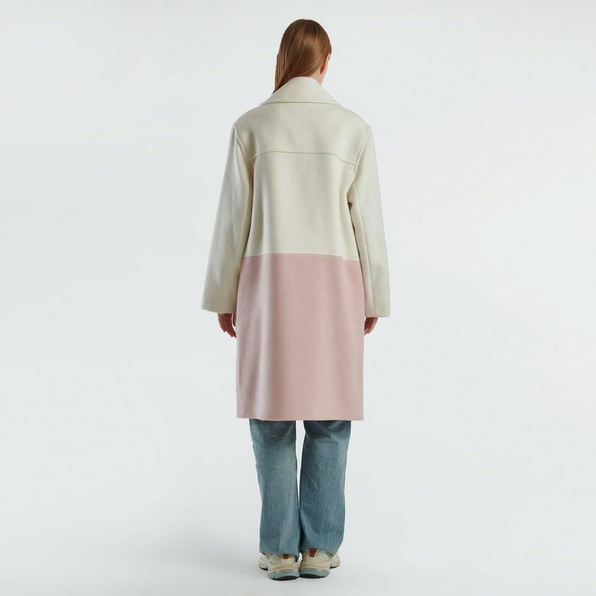 Kadın Krem Kontrast Renk Detaylı Yanları Cepli Tek Düğmeli Kaban