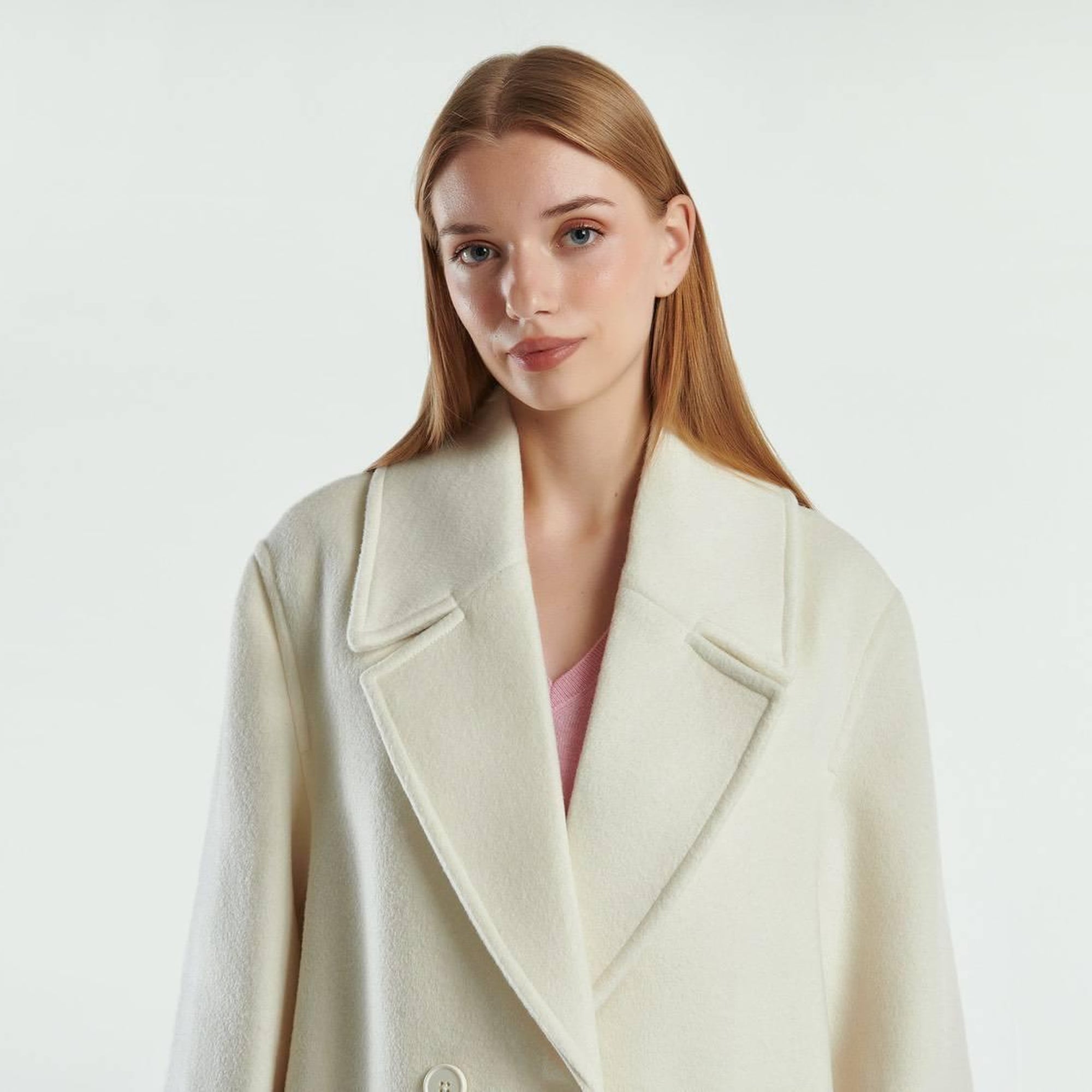 Kadın Krem Kontrast Renk Detaylı Yanları Cepli Tek Düğmeli Kaban