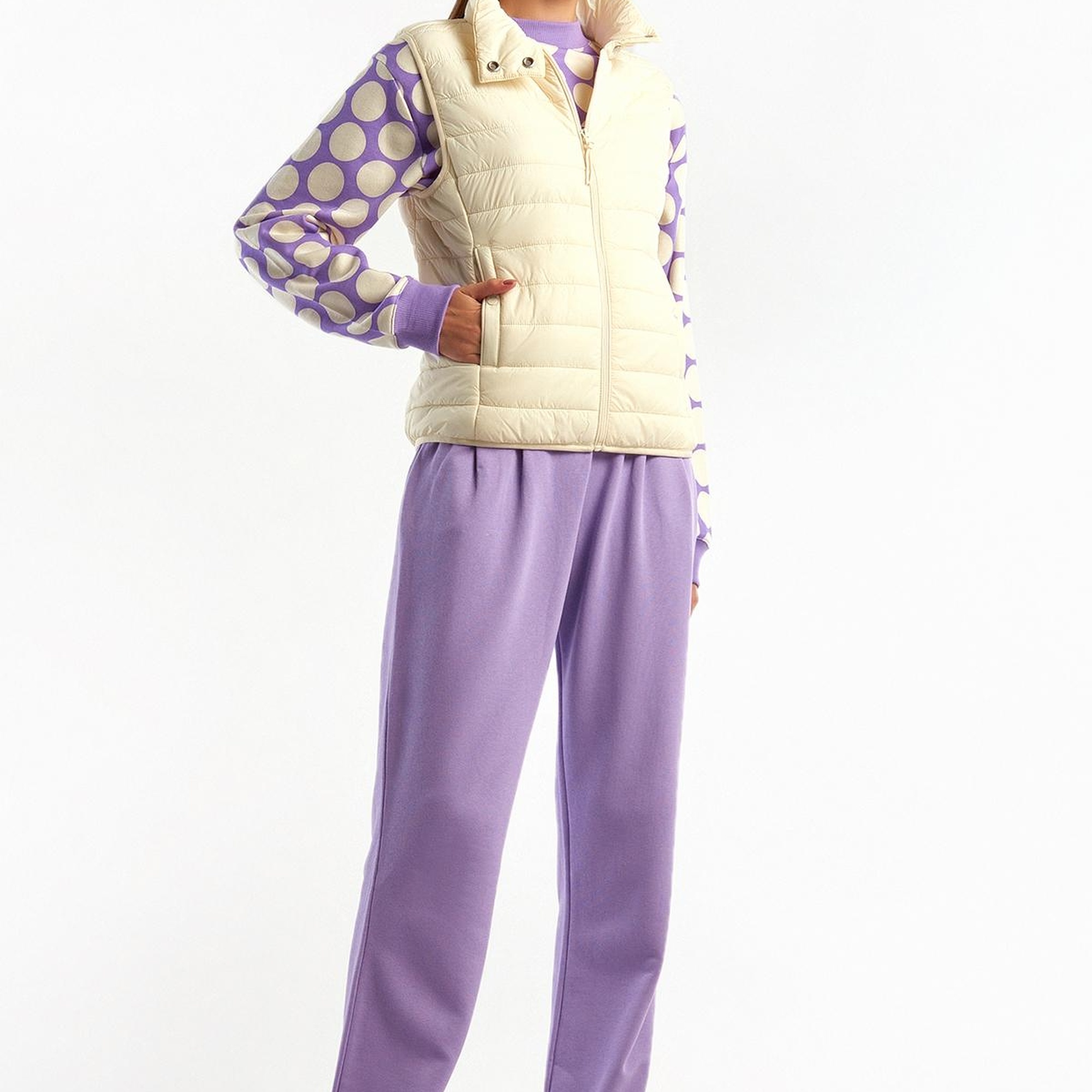 Kadın Krem Recycled Polyester Dolgulu  Pufa Yelek