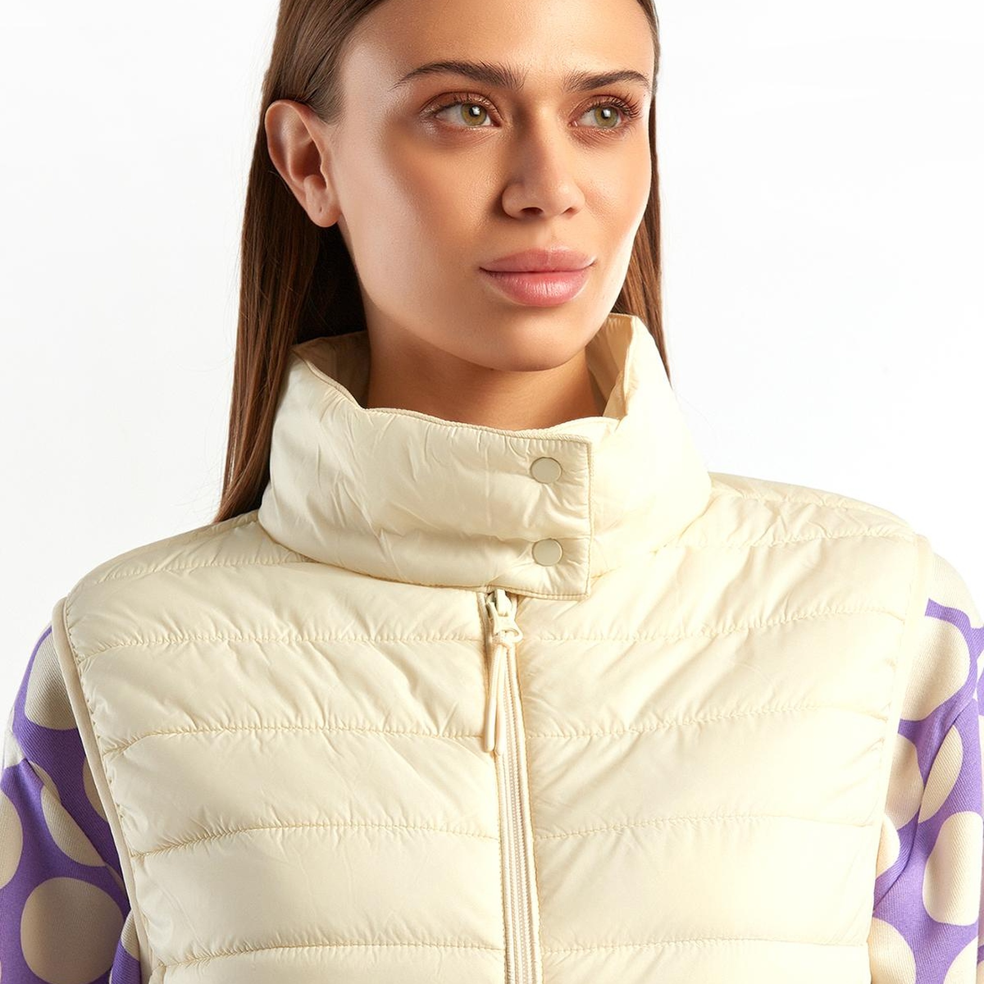 Kadın Krem Recycled Polyester Dolgulu  Pufa Yelek