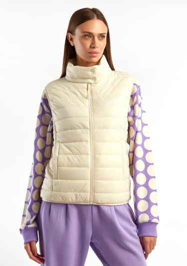  Kadın Krem Recycled Polyester Dolgulu  Pufa Yelek