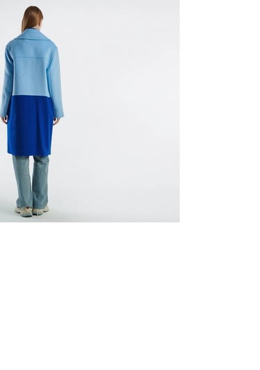  Kadın Turkuaz Kontrast Renk Detaylı Yanları Cepli Tek Düğmeli Kaban