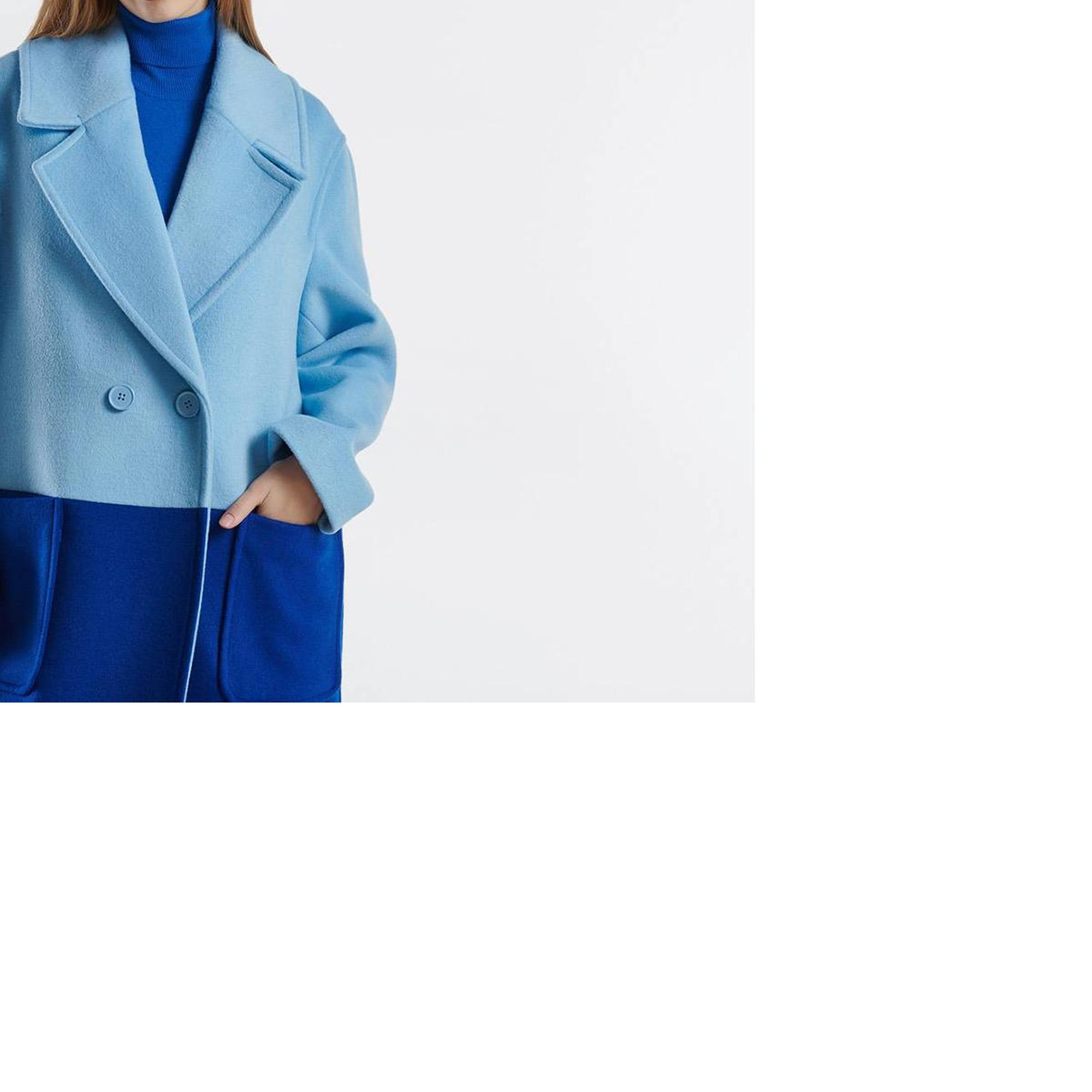 Kadın Turkuaz Kontrast Renk Detaylı Yanları Cepli Tek Düğmeli Kaban