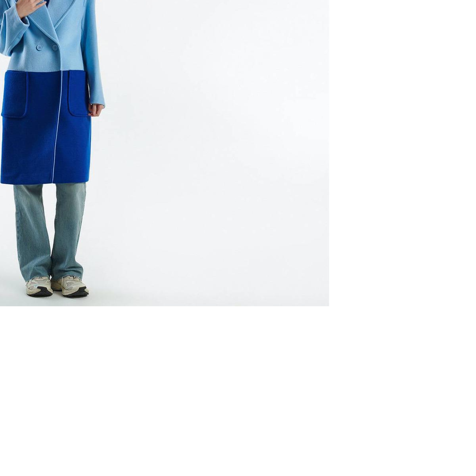 Kadın Turkuaz Kontrast Renk Detaylı Yanları Cepli Tek Düğmeli Kaban