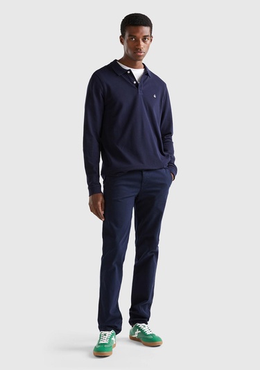  Erkek Lacivert Uzun Kol Polo T-Shirt