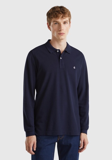  Erkek Lacivert Uzun Kol Polo T-Shirt