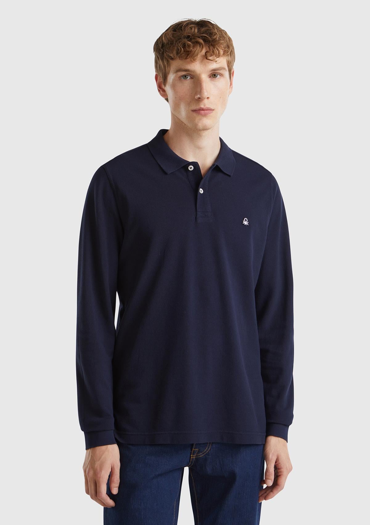  Erkek Lacivert Uzun Kol Polo T-Shirt