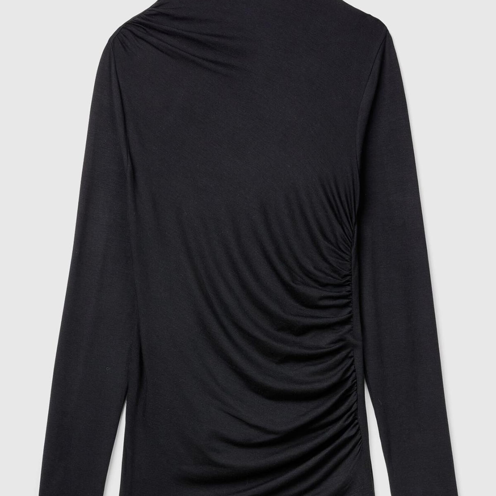 Kadın Siyah Modal Karışımlı Omzu Büzgü Detaylı Yarım Balıkçı Yaka Sweatshirt