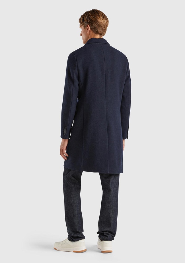  Erkek Lacivert Cep Detaylı Üç Düğmeli Kırlangıç Yaka Kaban