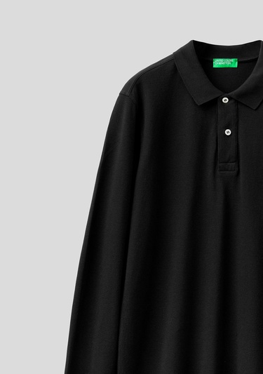  Erkek Siyah Uzun Kol Polo T-Shirt