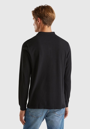  Erkek Siyah Uzun Kol Polo T-Shirt