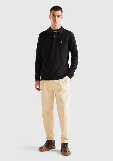  Erkek Siyah Uzun Kol Polo T-Shirt