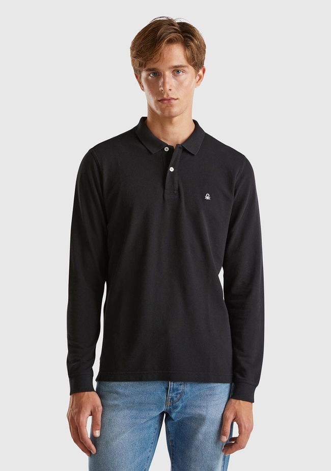  Erkek Siyah Uzun Kol Polo T-Shirt