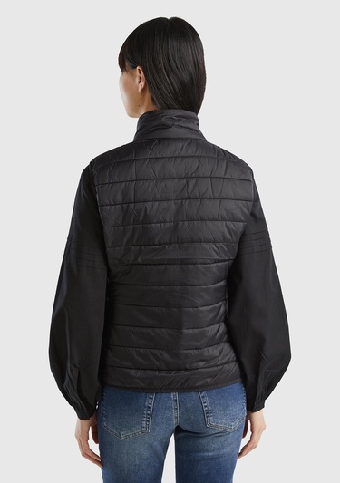  Kadın Siyah Recycled Polyester Dolgulu  Pufa Yelek