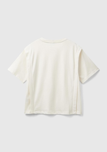  Kadın Krem %100 Pamuk Yarım Kollu Yuvarlak Yaka Düz T-Shirt