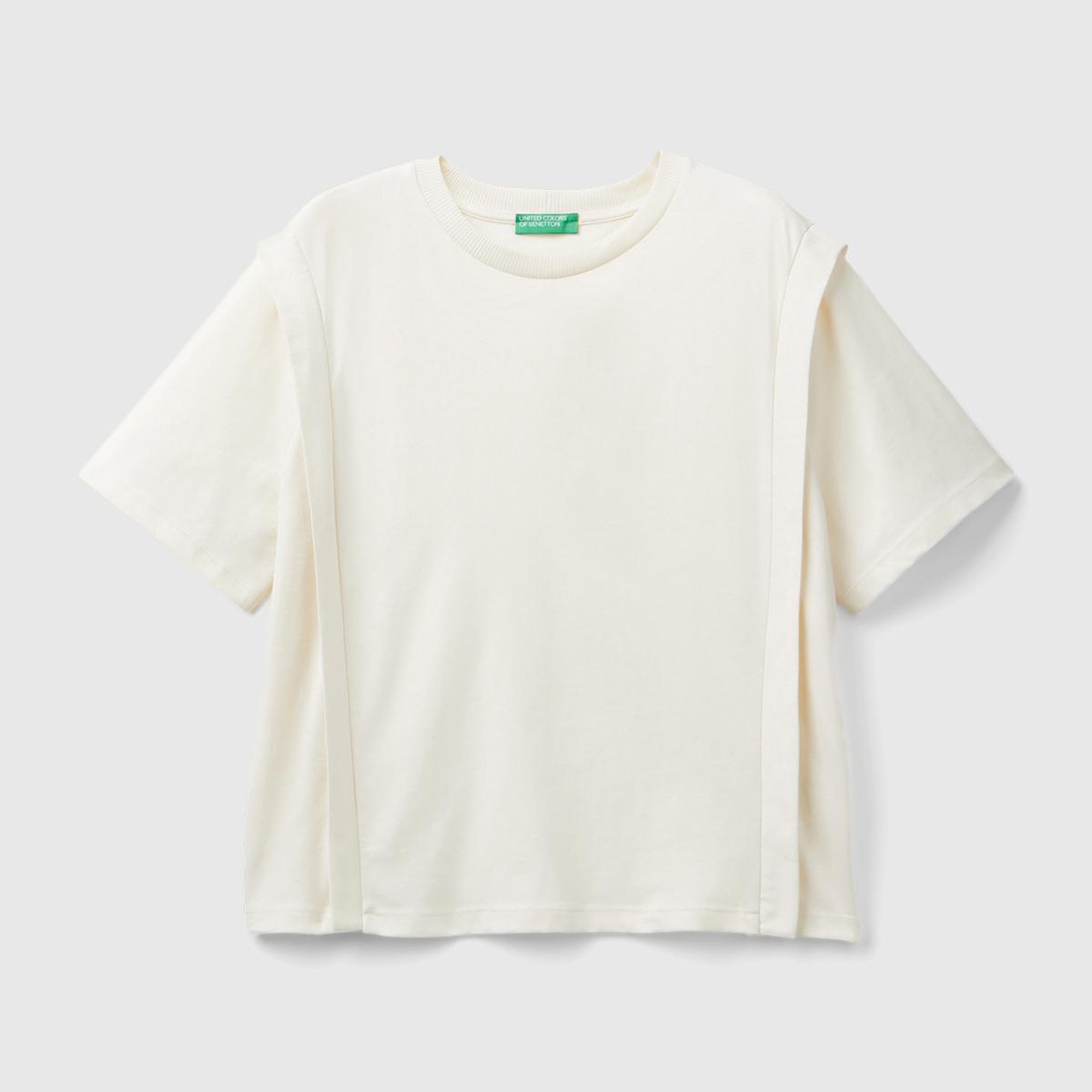 Kadın Krem %100 Pamuk Yarım Kollu Yuvarlak Yaka Düz T-Shirt