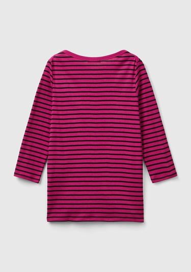  Kadın Mor Mix %100 Pamuk Sol Altı Logolu Uzun Kollu Kayık Yaka T-Shirt