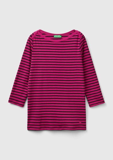  Kadın Mor Mix %100 Pamuk Sol Altı Logolu Uzun Kollu Kayık Yaka T-Shirt