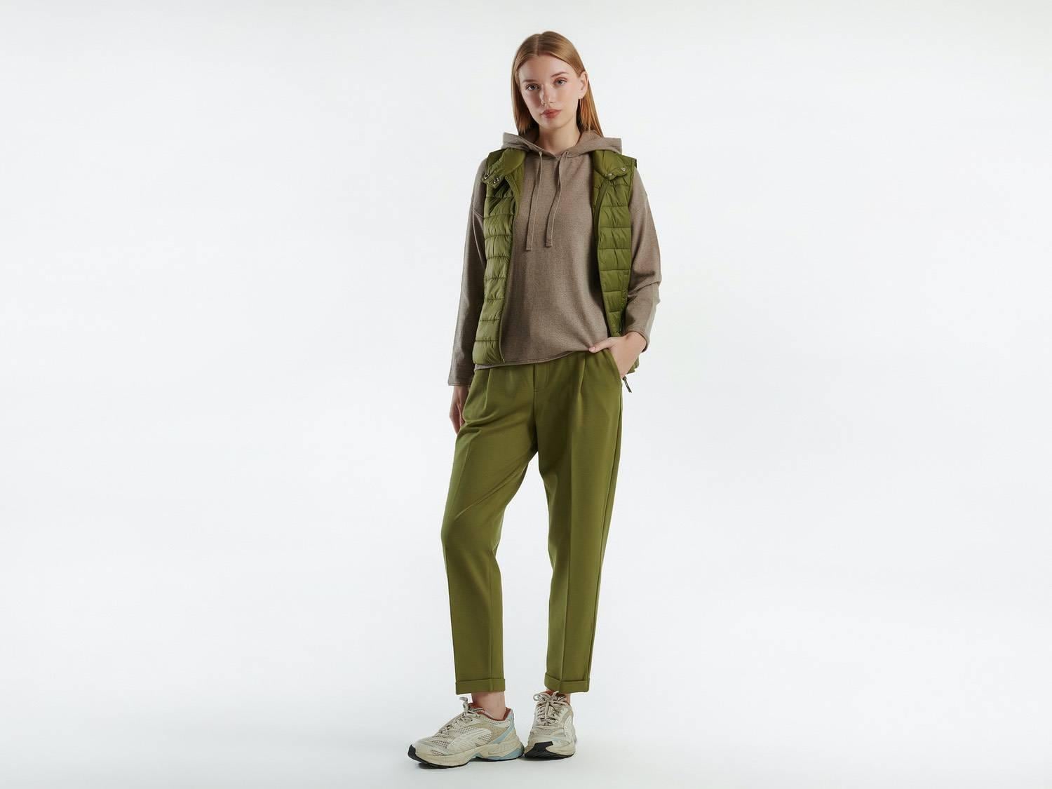  Kadın Haki Recycled Polyester Dolgulu  Pufa Yelek