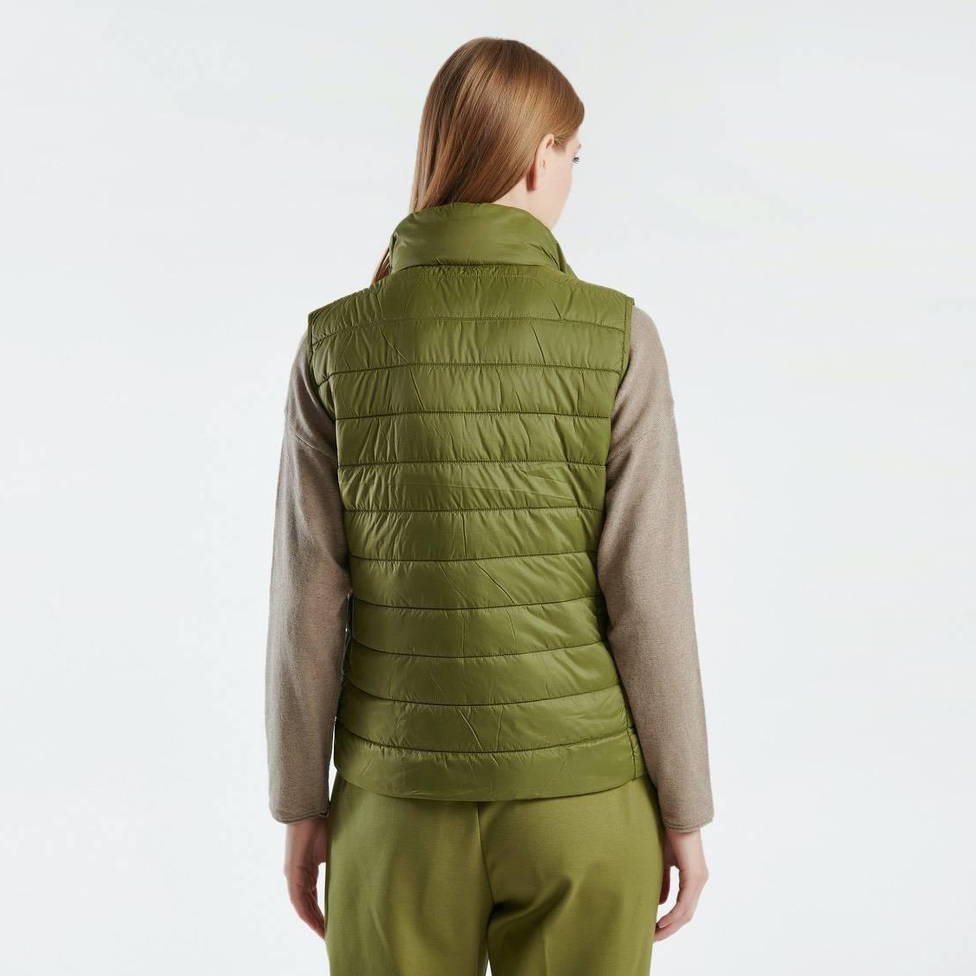 Kadın Haki Recycled Polyester Dolgulu  Pufa Yelek