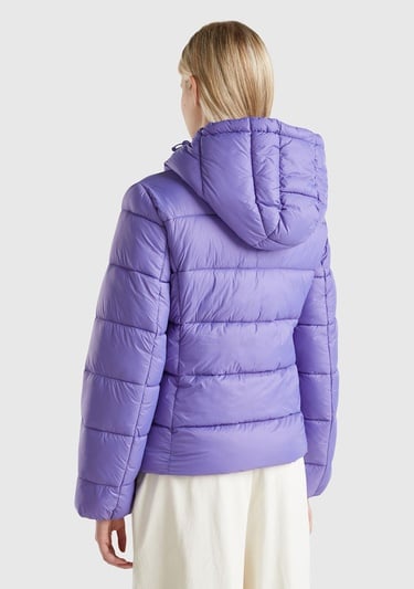  Kadın Mor Önü Cepli Fermuar Kapamalı Büzgü Kapüşonlu Mont