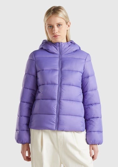  Kadın Mor Önü Cepli Fermuar Kapamalı Büzgü Kapüşonlu Mont