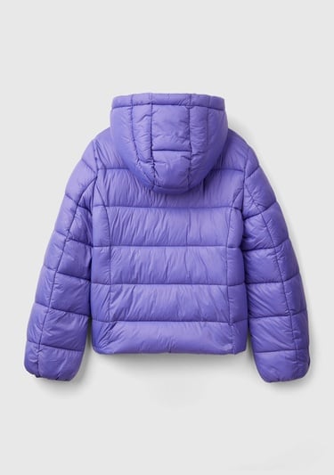  Kadın Mor Önü Cepli Fermuar Kapamalı Büzgü Kapüşonlu Mont