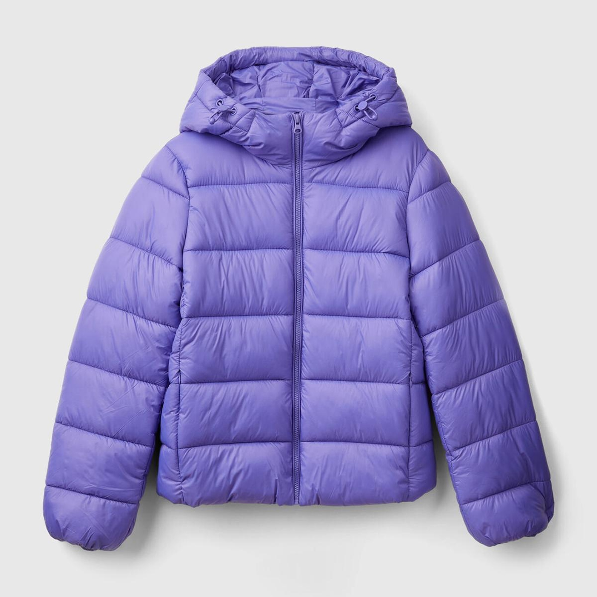 Kadın Mor Önü Cepli Fermuar Kapamalı Büzgü Kapüşonlu Mont