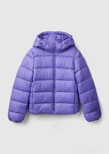  Kadın Mor Önü Cepli Fermuar Kapamalı Büzgü Kapüşonlu Mont