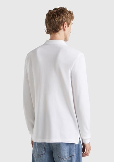  Erkek Beyaz Uzun Kol Polo T-Shirt