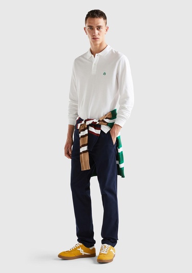  Erkek Beyaz Uzun Kol Polo T-Shirt