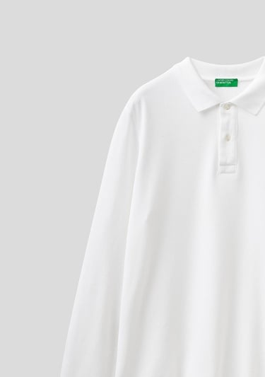  Erkek Beyaz Uzun Kol Polo T-Shirt