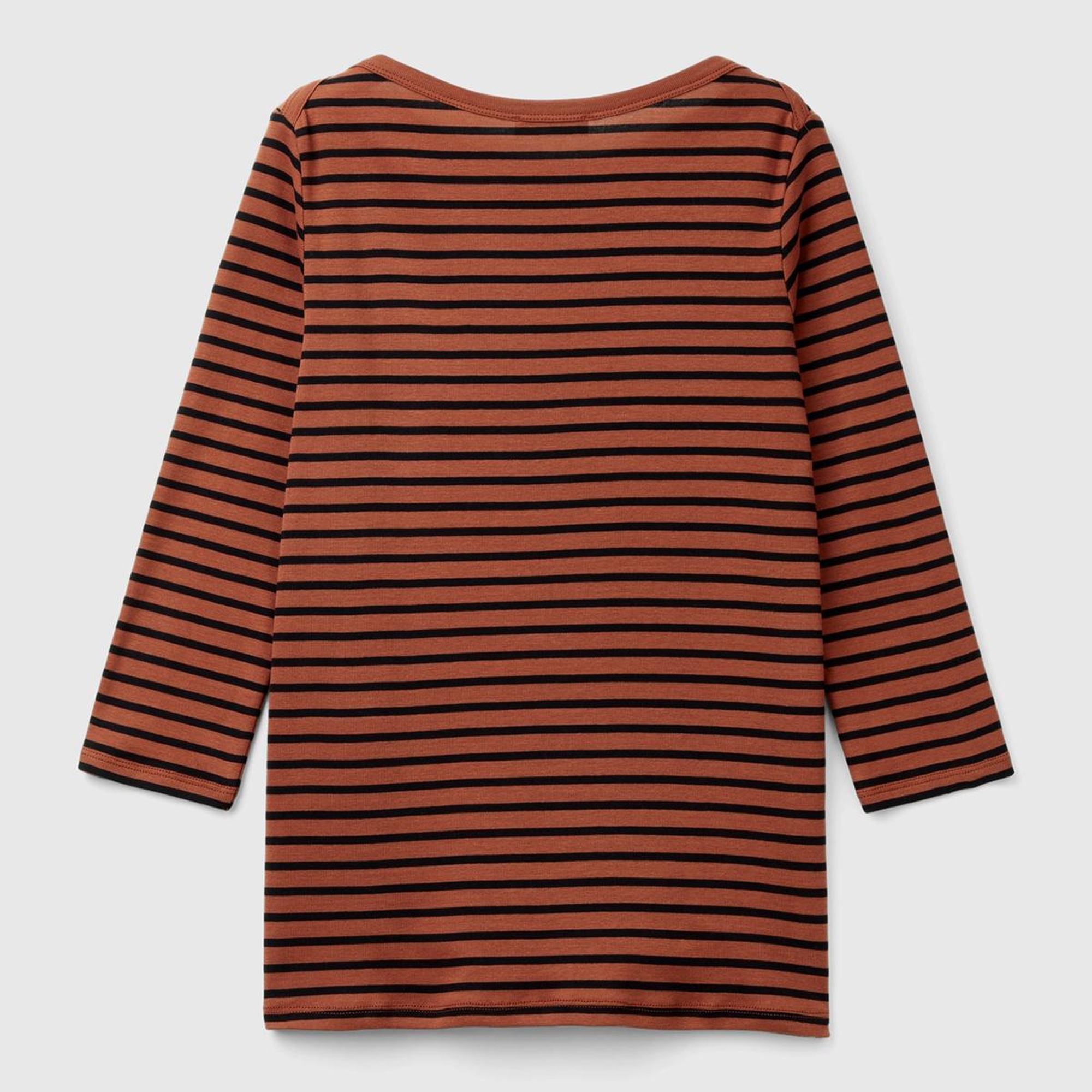 Kadın Kahverengi %100 Pamuk Sol Altı Logolu Uzun Kollu Kayık Yaka T-Shirt