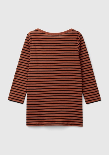  Kadın Kahverengi %100 Pamuk Sol Altı Logolu Uzun Kollu Kayık Yaka T-Shirt