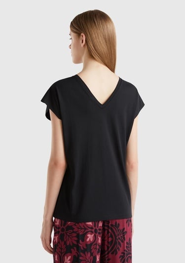  Kadın Siyah %100 Pamuk Önü ve Arkası V Yaka Düz Kesim Kolsuz Sweatshirt