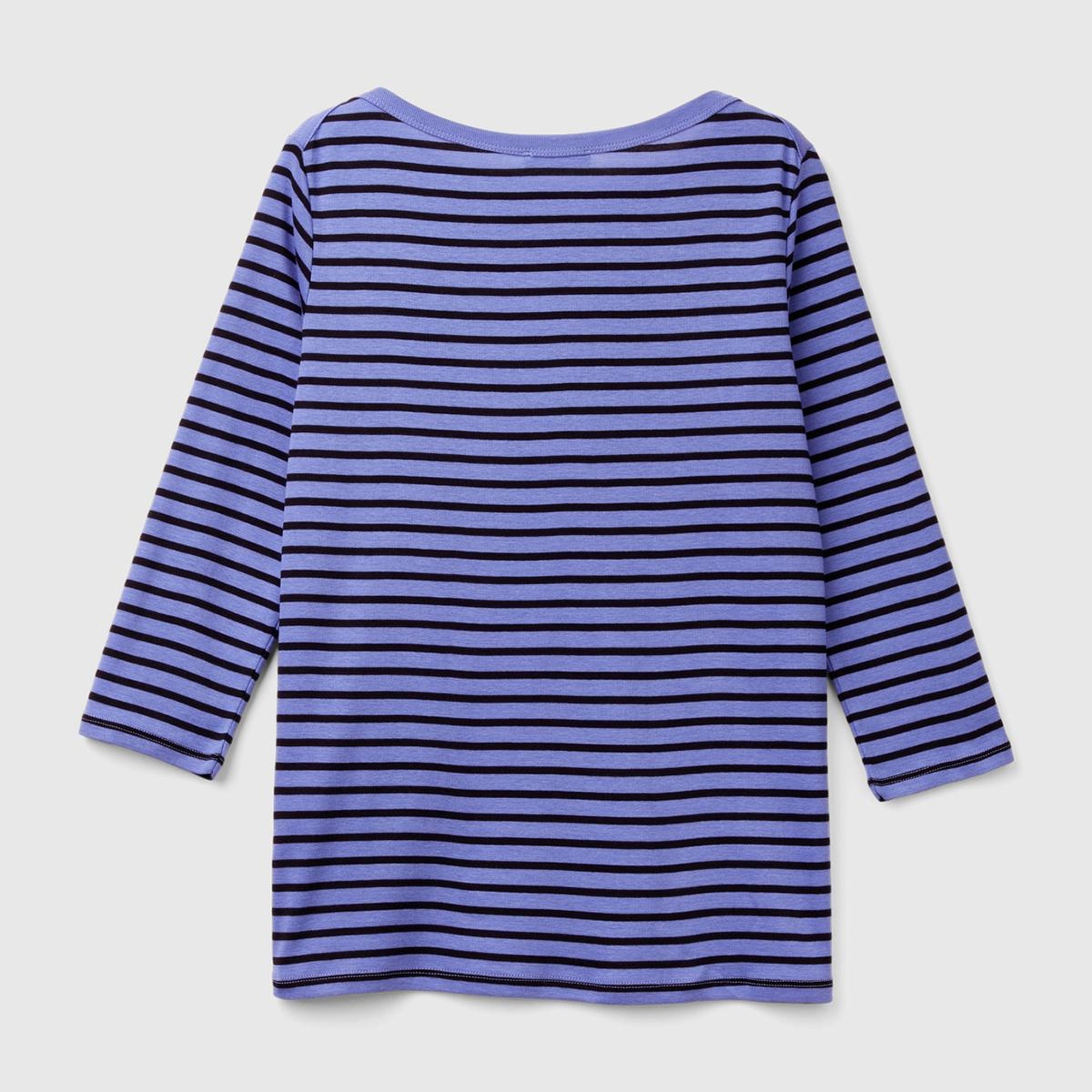 Kadın Mavi %100 Pamuk Sol Altı Logolu Uzun Kollu Kayık Yaka T-Shirt