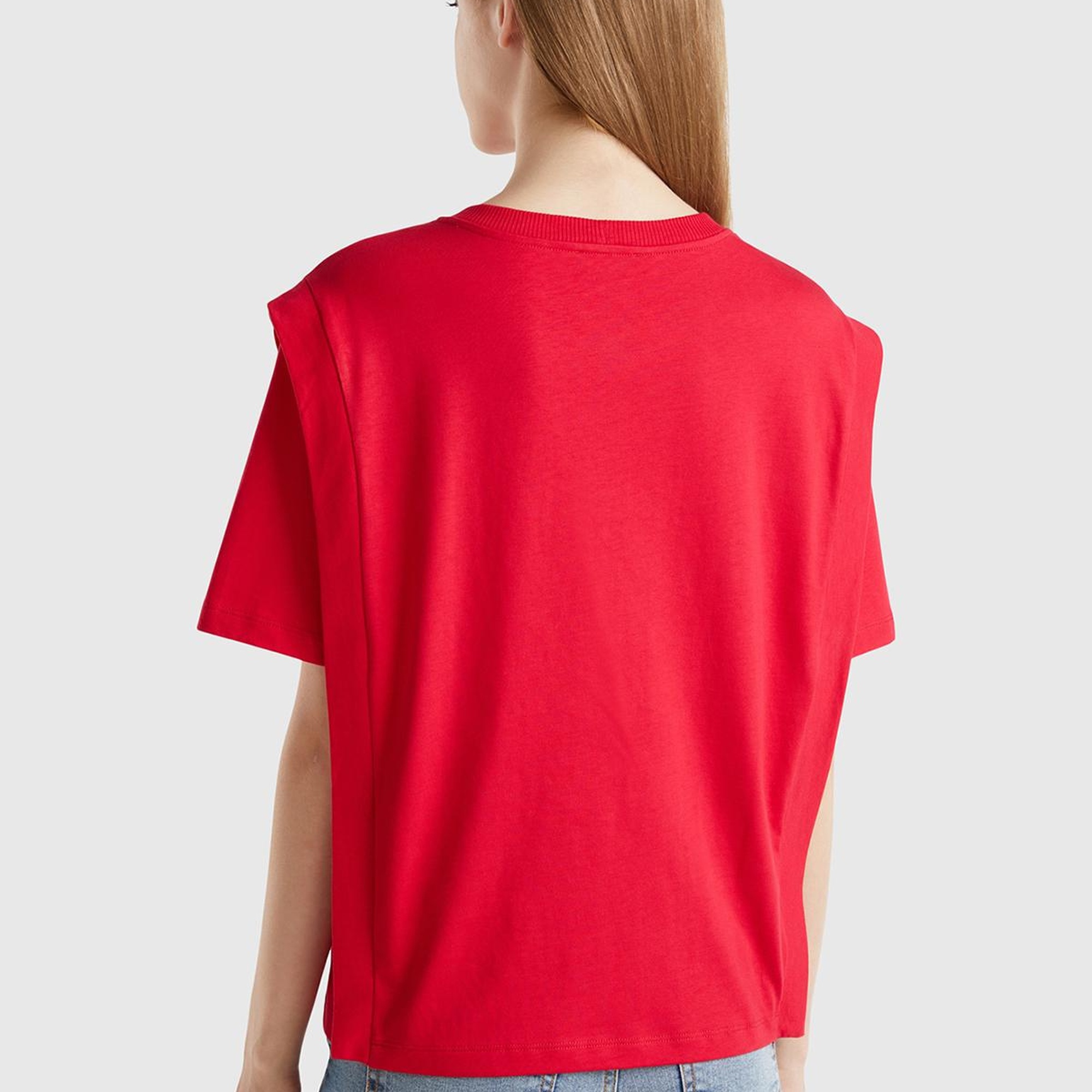 Kadın Kırmızı %100 Pamuk Yarım Kollu Yuvarlak Yaka Düz T-Shirt