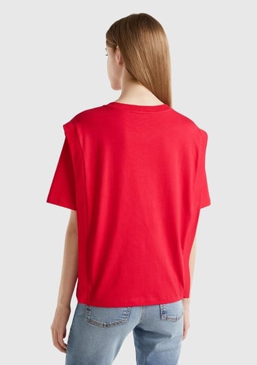  Kadın Kırmızı %100 Pamuk Yarım Kollu Yuvarlak Yaka Düz T-Shirt