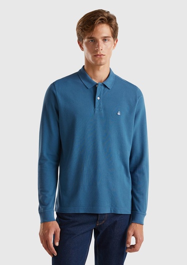  Erkek Mavi Uzun Kol Polo T-Shirt