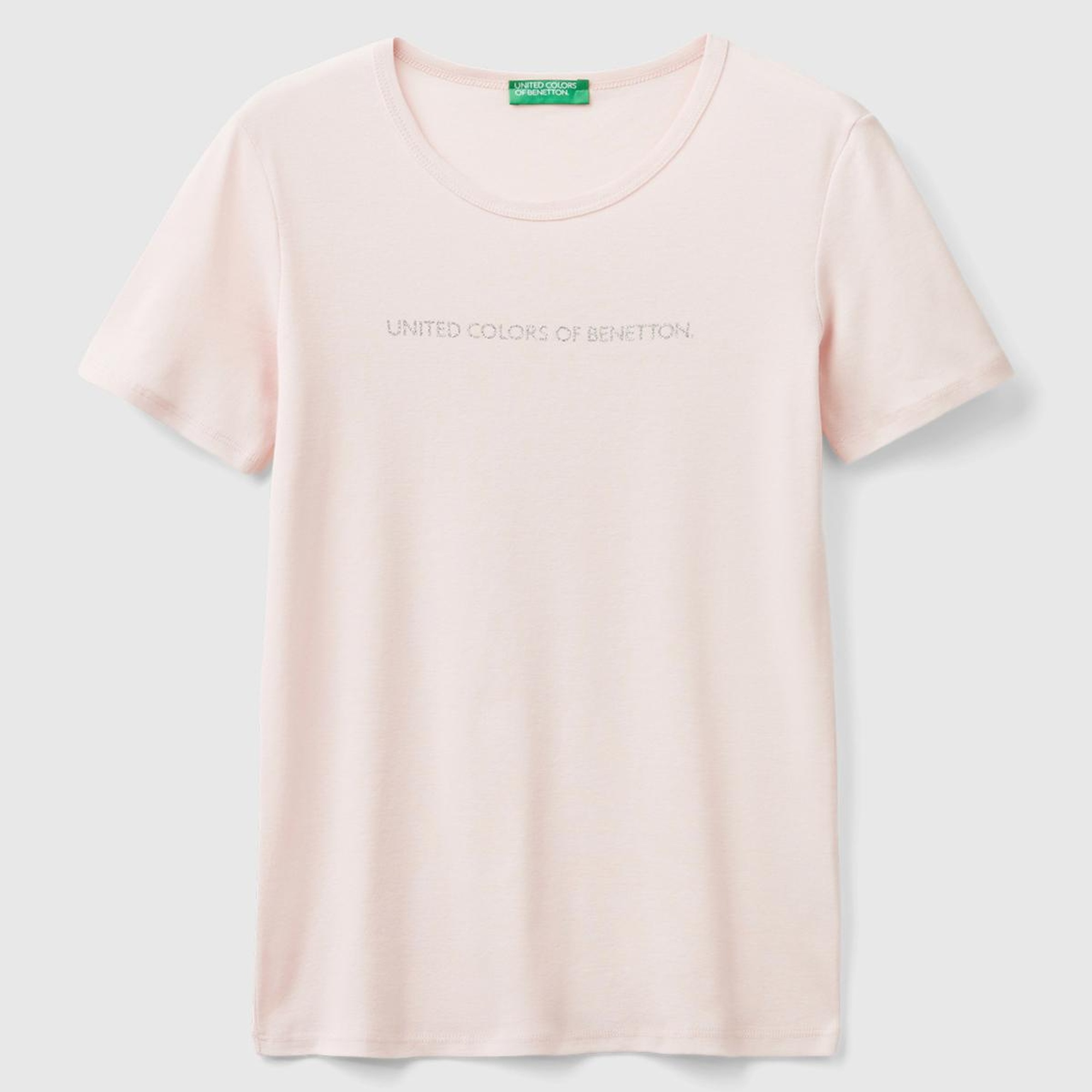 Kadın Toz Pembe %100 Koton Benetton Yazılı Basic T-Shirt