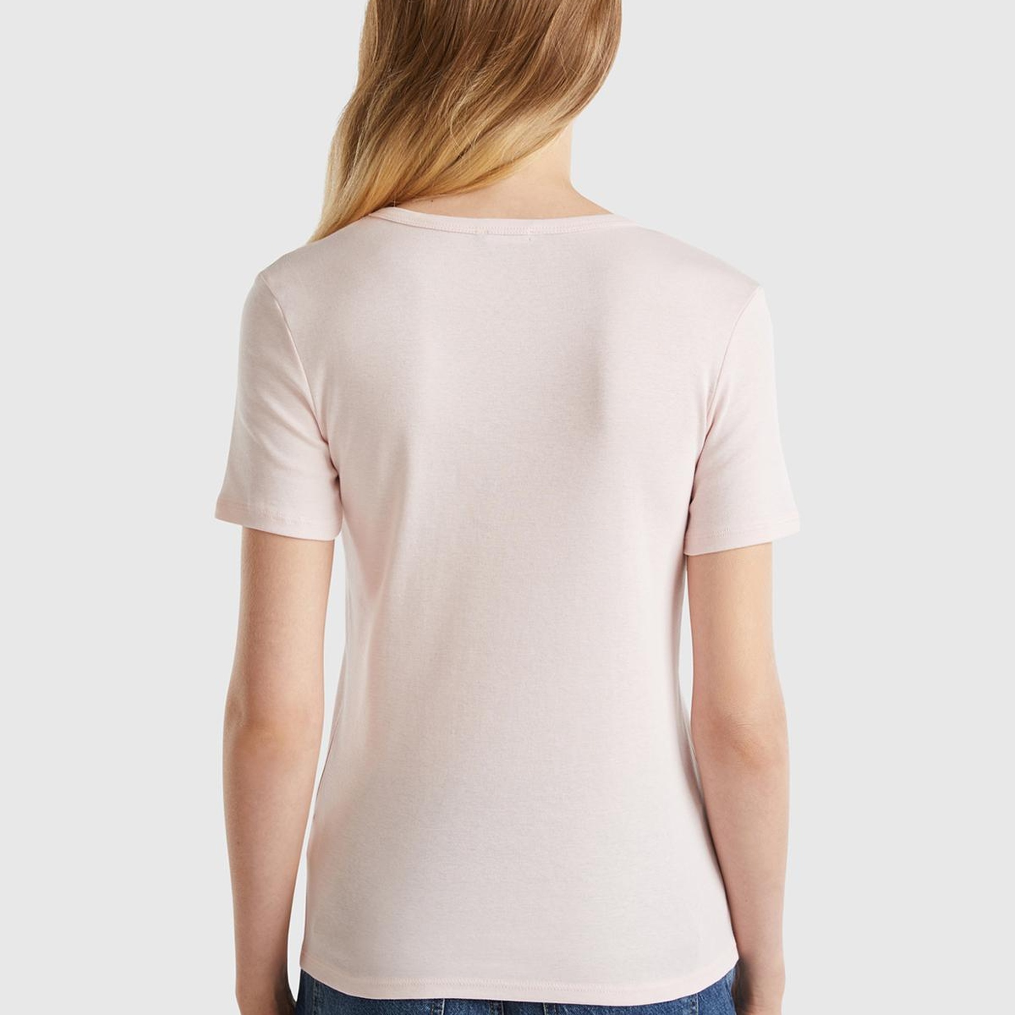 Kadın Toz Pembe %100 Koton Benetton Yazılı Basic T-Shirt