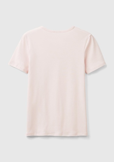  Kadın Toz Pembe %100 Koton Benetton Yazılı Basic T-Shirt