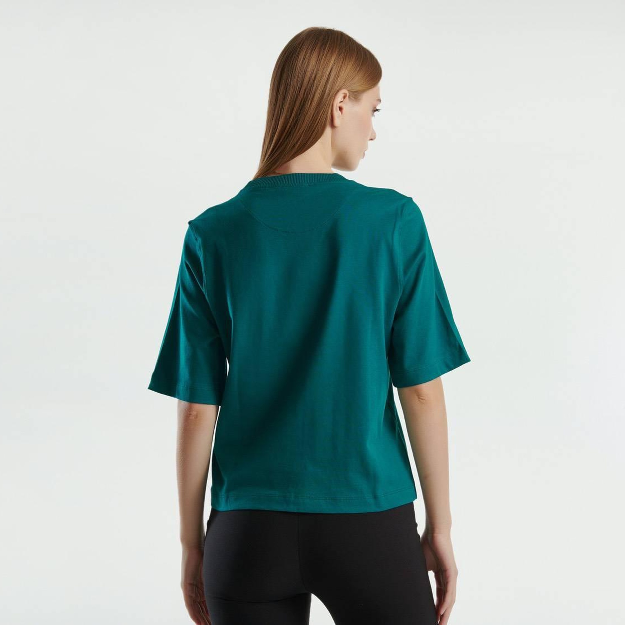 Kadın Koyu Yeşil %100 Koton Boxy Fit T-Shirt