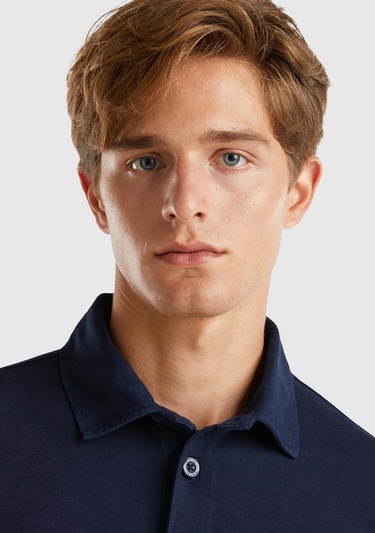  Erkek Lacivert %100 Pamuk Önü Logo Detaylı Düğmeli Polo Yaka T-Shirt