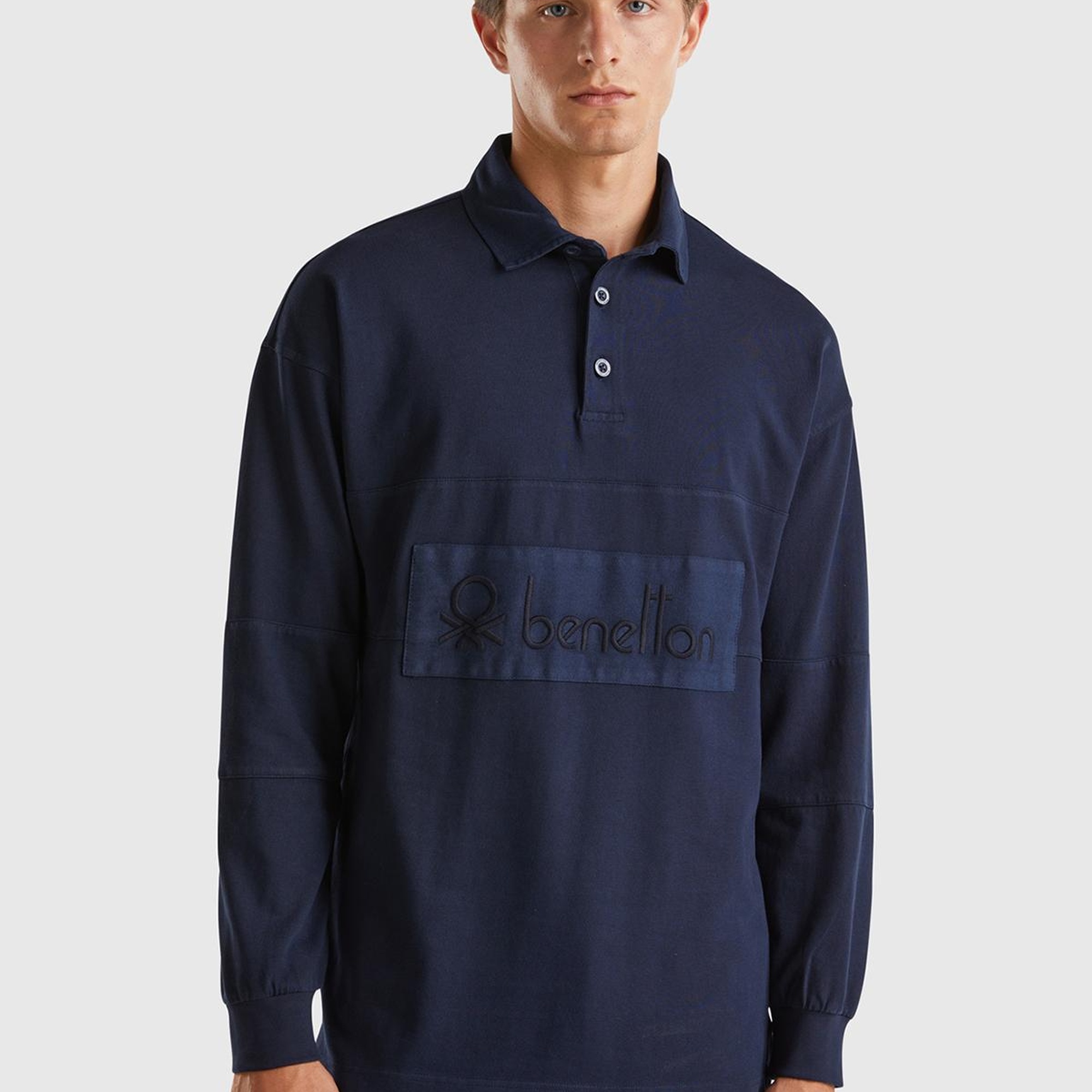 Erkek Lacivert %100 Pamuk Önü Logo Detaylı Düğmeli Polo Yaka T-Shirt