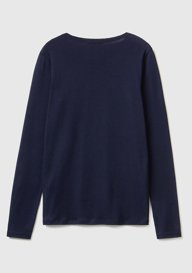  Kadın Lacivert %100 Koton Bisiklet Yaka Benetton Yazılı Uzun Kollu T-Shirt