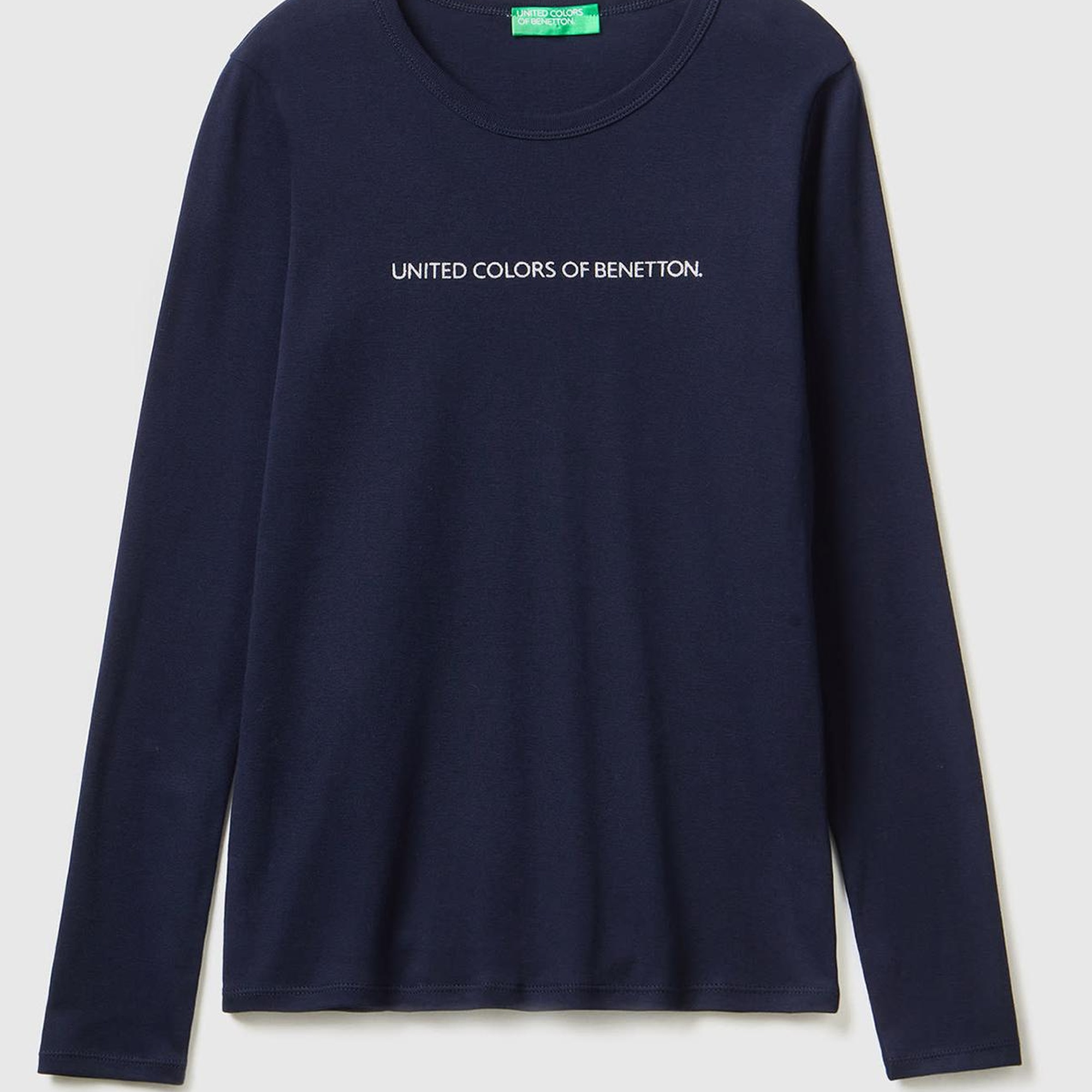 Kadın Lacivert %100 Koton Bisiklet Yaka Benetton Yazılı Uzun Kollu T-Shirt