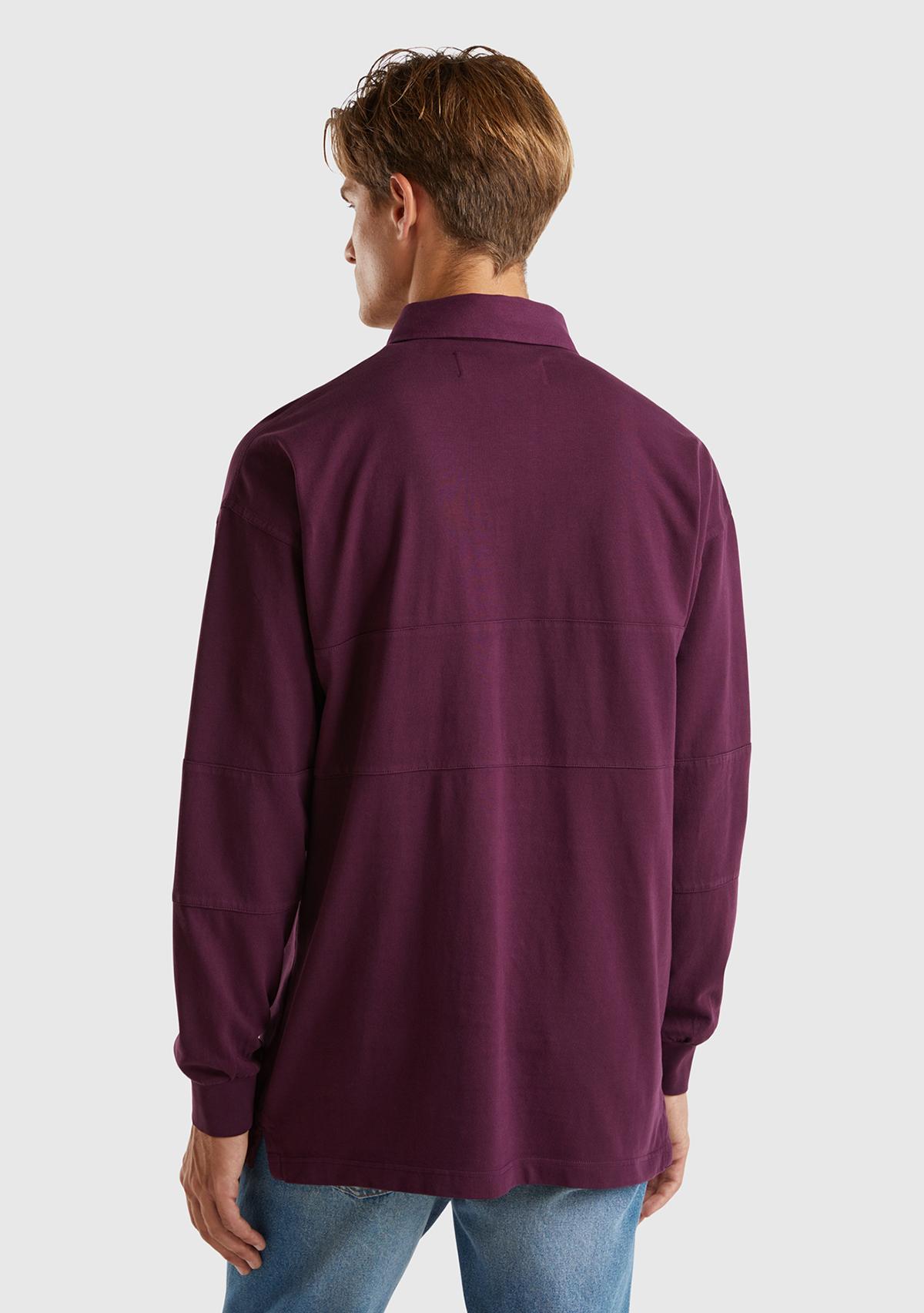  Erkek Bordo %100 Pamuk Önü Logo Detaylı Düğmeli Polo Yaka T-Shirt