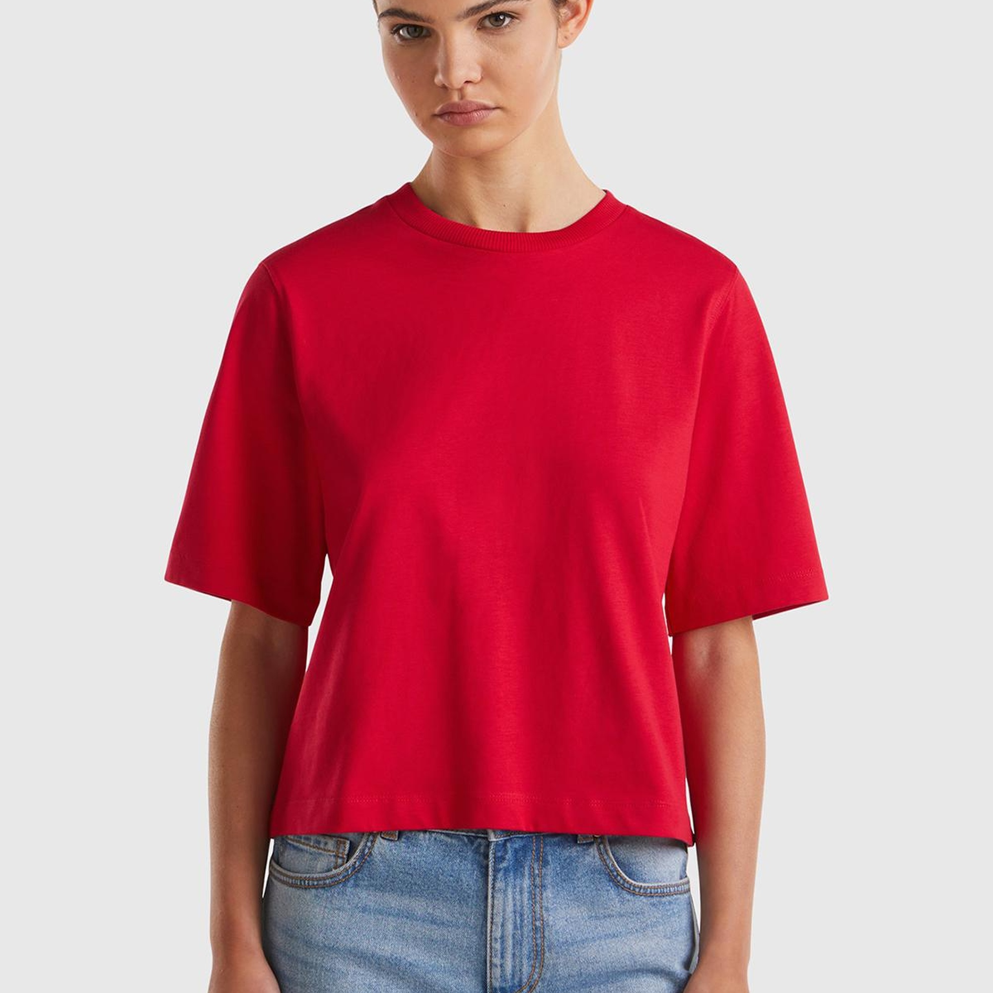 Kadın Kırmızı %100 Koton Boxy Fit T-Shirt