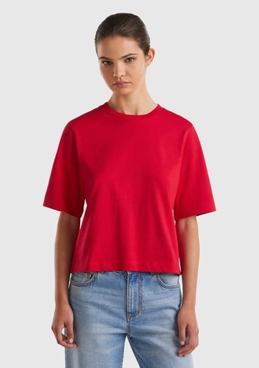  Kadın Kırmızı %100 Koton Boxy Fit T-Shirt